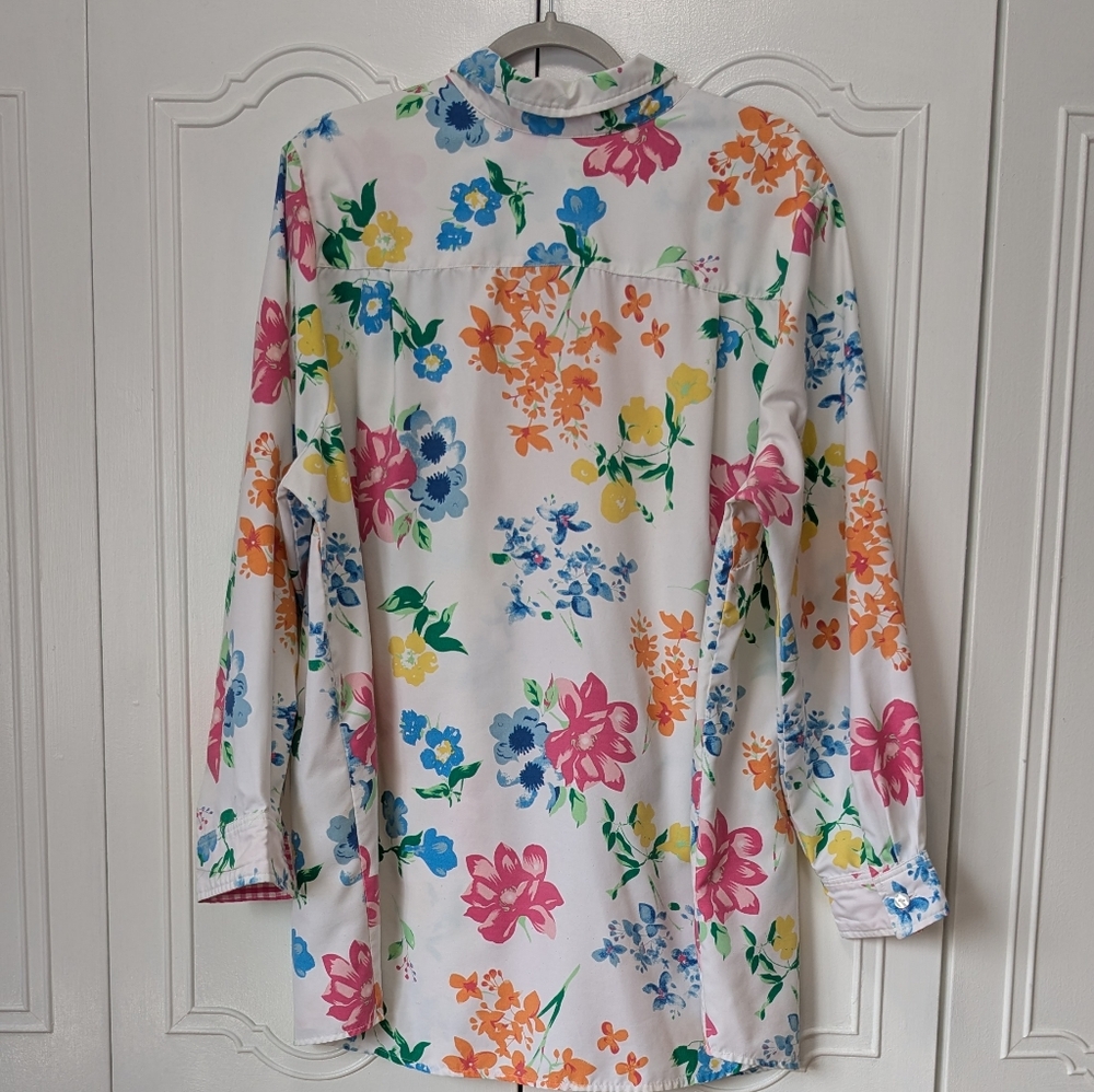 Blair White and Blue Floral Button Up Shirt Lightweight Spring Size 2XL - Picture 4 of 10
